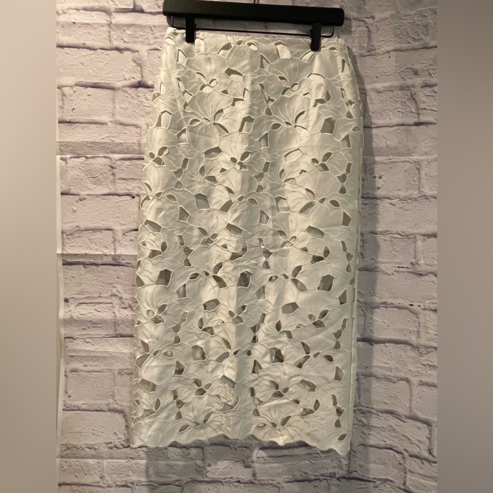 White Midi Pencil Skirt with Cut Out Details
